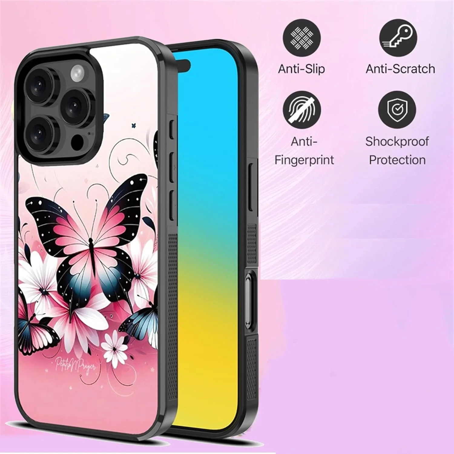 قاب گوشی مغناطیسی با طرح پروانه و گل سازگار با آیفون 16 پرو – کاور گوشی باریک، شیک و سبک با فریم محافظ