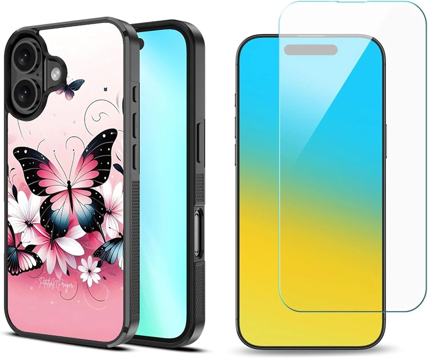 مجموعه ترکیبی: قاب پشتی محافظ + محافظ شیشه ای حرارت دیده برای آیفون 16 پلاس - کاور حلقه مغناطیسی طرح گل پروانه ای با محافظ صفحه نمایش 2.5 بعدی مجموعه ترکیبی: قاب پشتی محافظ + محافظ شیشه ای حرارت دیده برای آیفون 16 پلاس - کاور حلقه مغناطیسی طرح گل پروانه ای با محافظ صفحه نمایش 2.5 بعدی