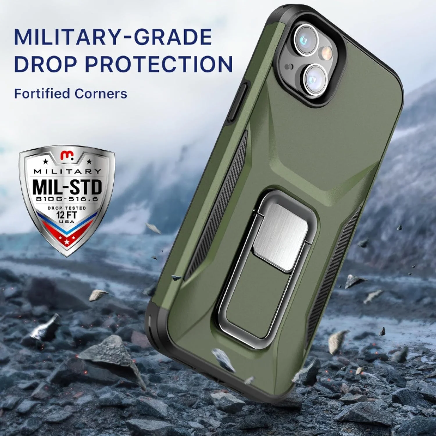 قاب محافظ زرهی مقاوم به همراه محافظ صفحه شیشه ای سازگار با آیفون 16e/14/13 – کاور پشتی دو لایه با محافظت در برابر ضربه + محافظ صفحه نمایش 2.5D سبز