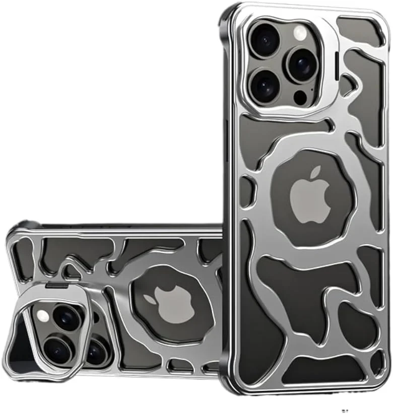 کاور گوشی آیفون 15 پرو مکس با براکت نامرئی فلزی آلیاژ آلومینیوم و قابلیت دفع حرارت (نقره ای) کاور گوشی آیفون 15 پرو مکس با براکت نامرئی فلزی آلیاژ آلومینیوم و قابلیت دفع حرارت (نقره ای)