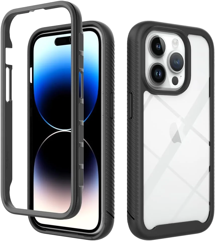 مناسب برای قاب آیفون 15 پرو، سازگار با قاب های گوشی آیفون 15 پرو محافظ 360 درجه ضد ضربه [بامپر TPU نرم] پوشش محافظ پشتی شفاف