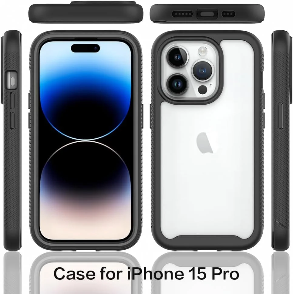 مناسب برای قاب آیفون 15 پرو، سازگار با قاب های گوشی آیفون 15 پرو محافظ 360 درجه ضد ضربه [بامپر TPU نرم] پوشش محافظ پشتی شفاف