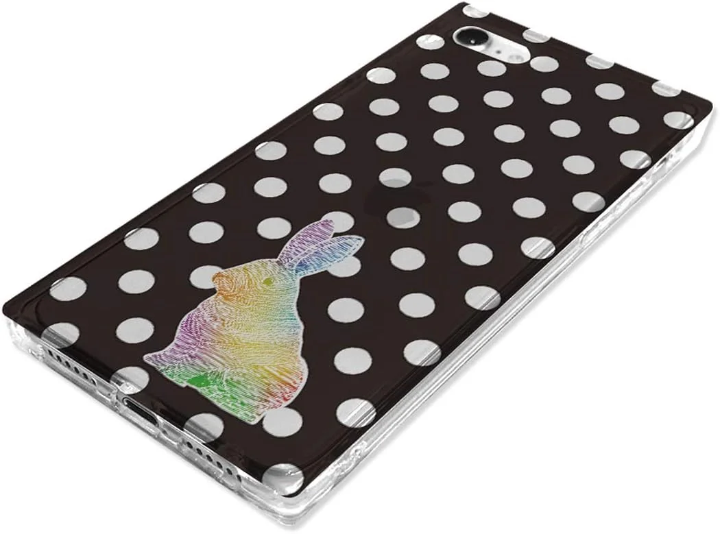 قاب گوشی آیفون SE (نسل سوم/ 2022) آیکان، قاب مربعی نرم، خرگوش رنگین کمانی مشکی، کاور آیفون، قاب مکعبی، محافظت از گوشه ها، جلوگیری از افتادن، دارای سوراخ بند، سازگار با شارژ بی سیم، 4.7 اینچ