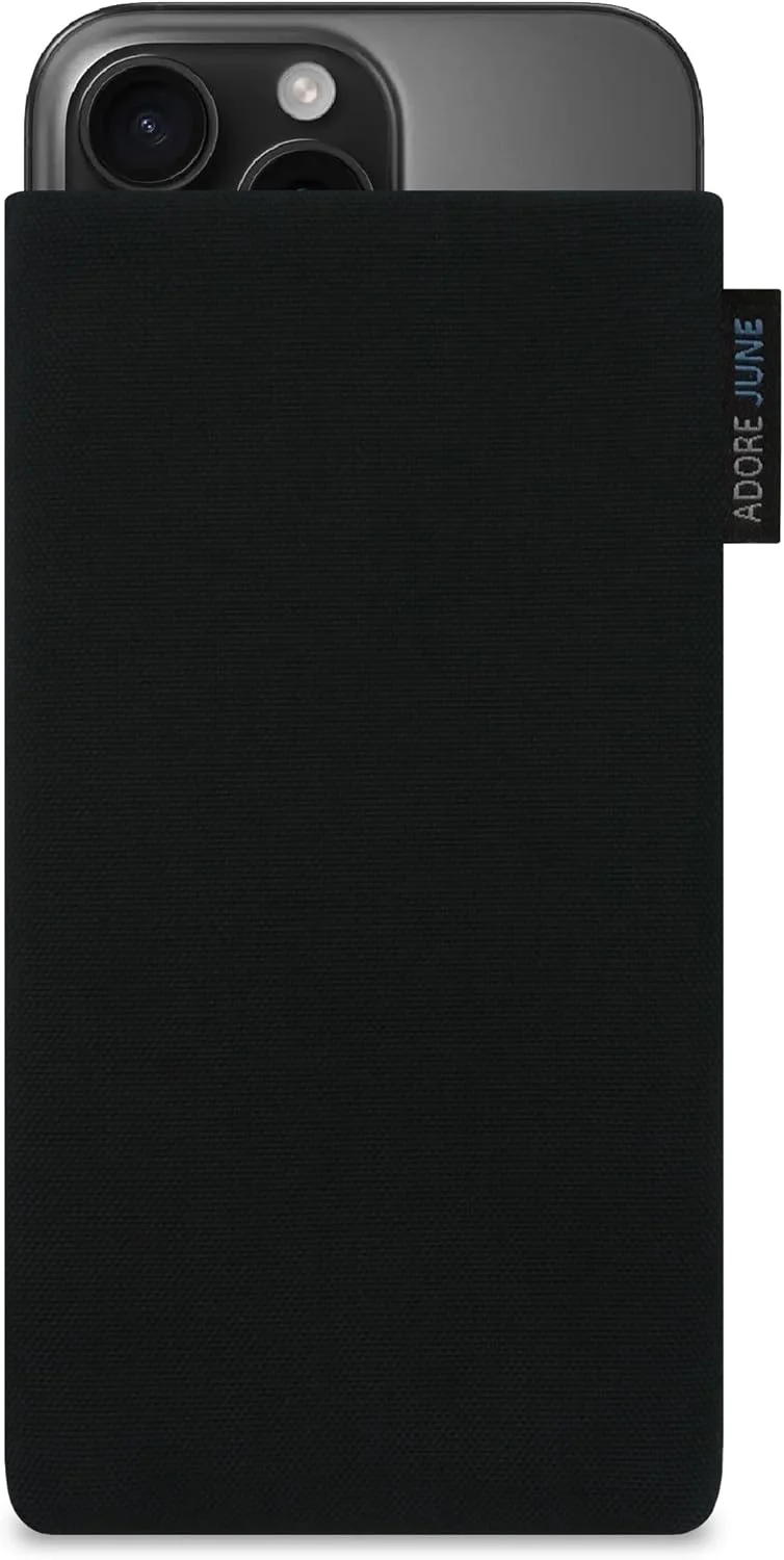 کیف مشکی کلاسیک سازگار با آیفون 16 پرو مکس 2024، کیف موبایل ساخته شده از پارچه کوردورا بادوام با اثر تمیز کننده صفحه نمایش، ساخت اروپا