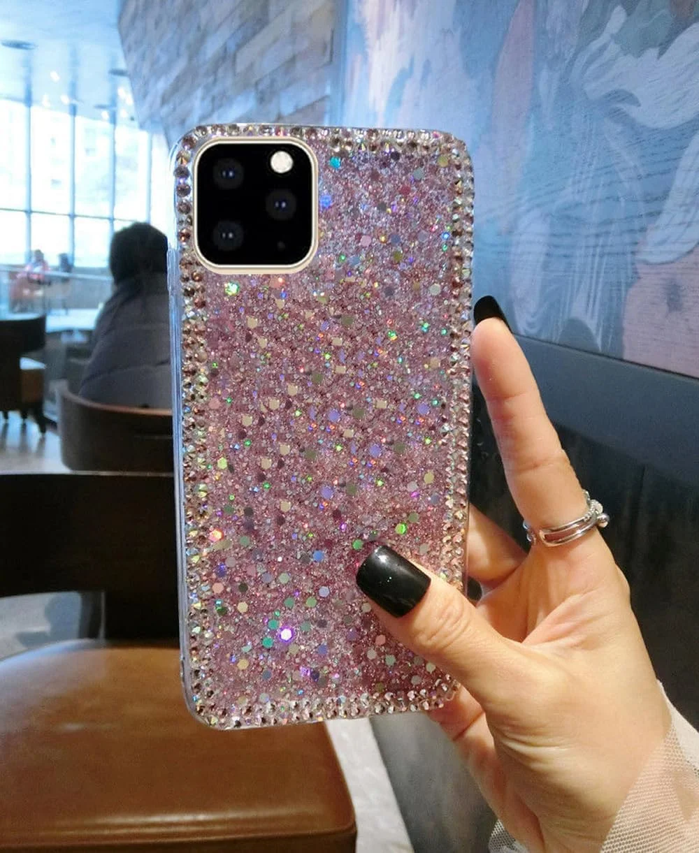 کاور اکلیلی صورتی برای آیفون 16e، محافظ نگین‌دار درخشان لوکس و زیبا، بامپر TPU نرم و ضد ضربه، کاور باریک گوشی زنانه و دخترانه برای آیفون 16e 6.1 اینچ