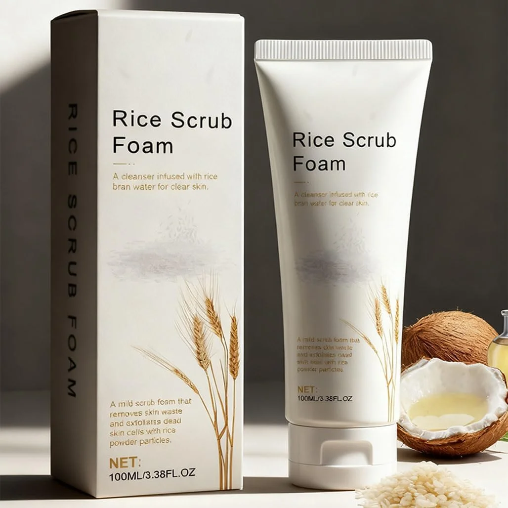 شوینده صورت، فوم شستشوی ملایم صورت برنج، پاک کننده عمیق صورت برای پاکسازی منافذ، لایه بردار و مرطوب کننده صورت، از بین برنده آلودگی و ناخالصی ها، پوست درخشان