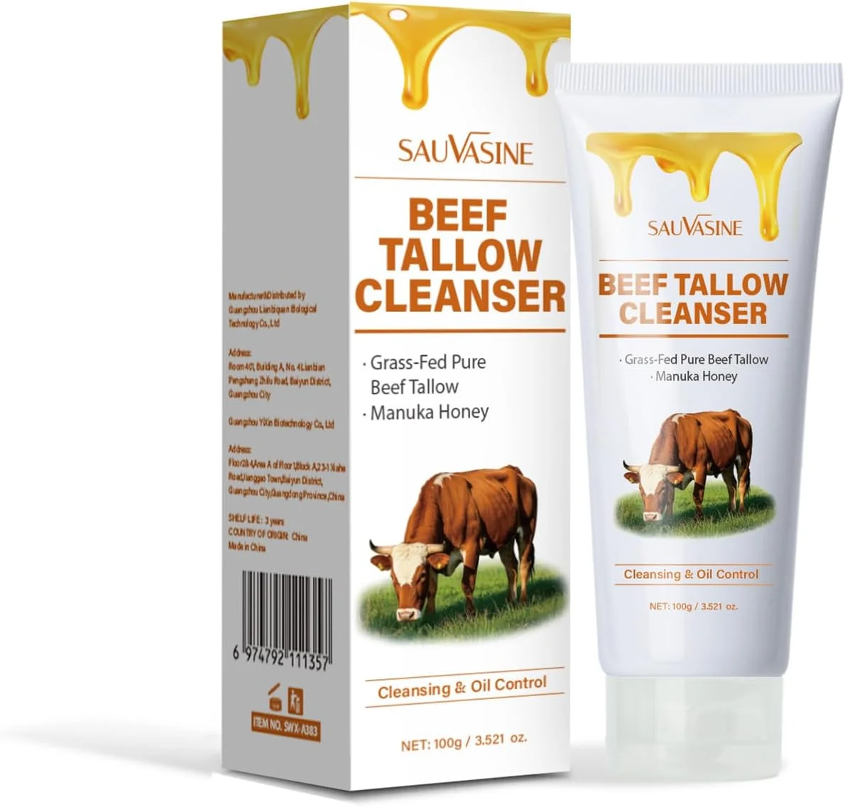 پاک کننده صورت با روغن حیوانی - شستشوی صورت ارگانیک غنی شده با عسل مانوکا | مرطوب کننده و ملایم برای پوست های چرب و خشک 60 میلی لیتر