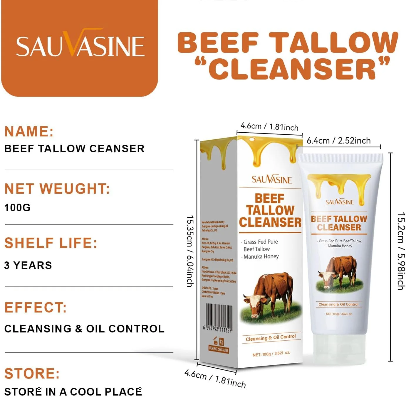 پاک کننده صورت با روغن حیوانی - شستشوی صورت ارگانیک غنی شده با عسل مانوکا | مرطوب کننده و ملایم برای پوست های چرب و خشک 60 میلی لیتر