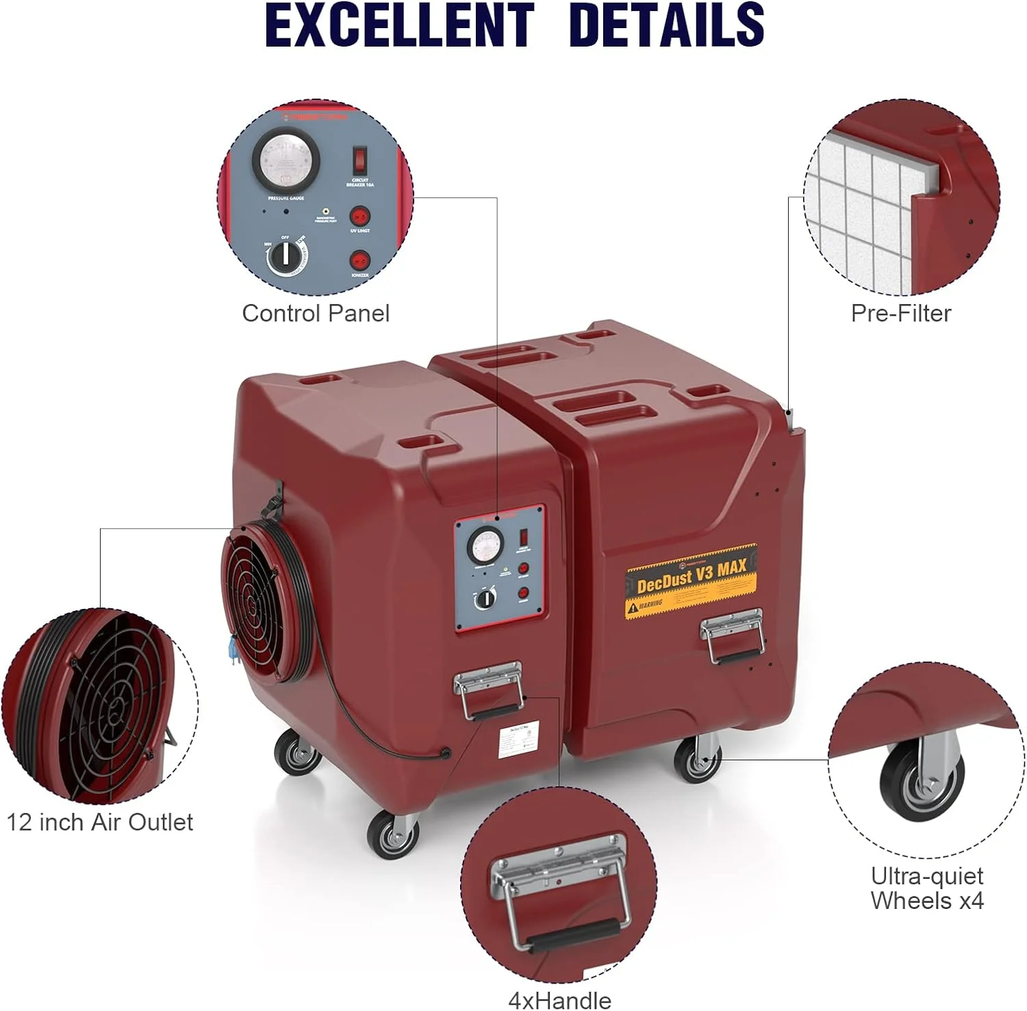دستگاه تصفیه هوا 2000 CFM Abestorm تجاری با فیلتراسیون 4 مرحله ای، دستگاه هوای منفی، تصفیه کننده هوا با نور UV-C برای فضاهای تجاری، صنعتی، بازسازی خسارت و فضاهای بزرگ