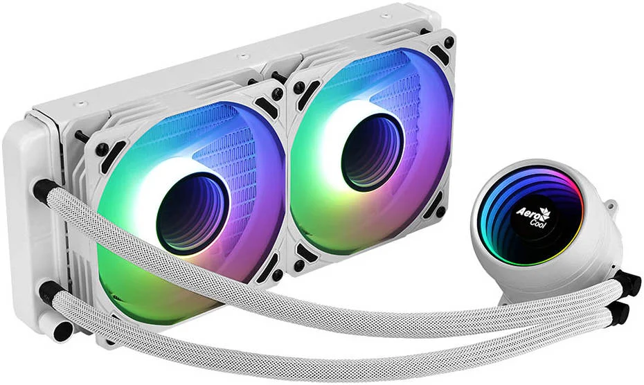 خنک کننده مایع پردازنده Aero Cool Mirage L240 240mm ARGB، طراحی آینه بی نهایت RGB، 2 عدد فن 120 میلی متری با بلبرینگ هیدرولیک، سرعت تا 1800 دور در دقیقه، جریان هوای 72.2 CFM، طول عمر 60000 ساعت، سفید | Mirage-L240