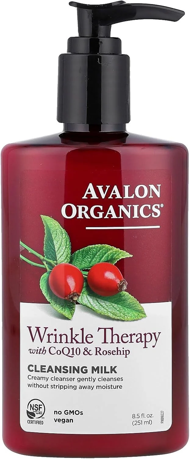 Avalon Organics, درمان چروک، با CoQ10 و گل رز، شیر پاک کننده، 251 میلی لیتر