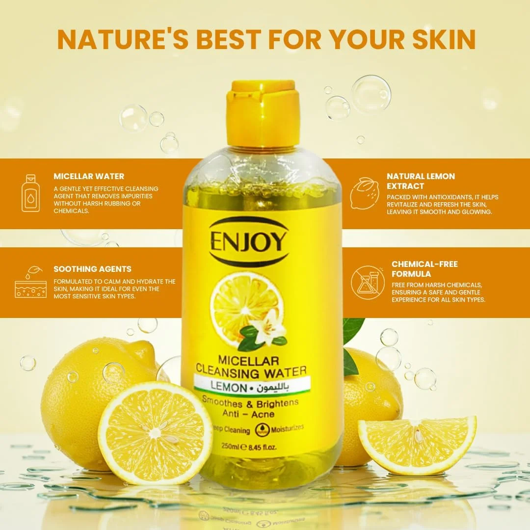محلول پاک کننده صورت میسلار لیمو 250 میلی لیتر – روشن کننده و پاک کننده با ویتامین C، پاک کننده ملایم آرایش برای پوست های چرب و مختلط