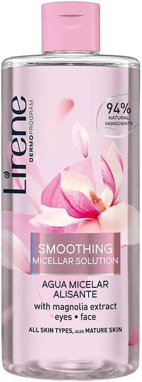 محلول میسلار صاف کننده Lirene برای چشم و صورت | غنی شده با عصاره ماگنولیا | مناسب برای انواع پوست از جمله پوست بالغ | 94% مواد طبیعی | 400 میلی لیتر