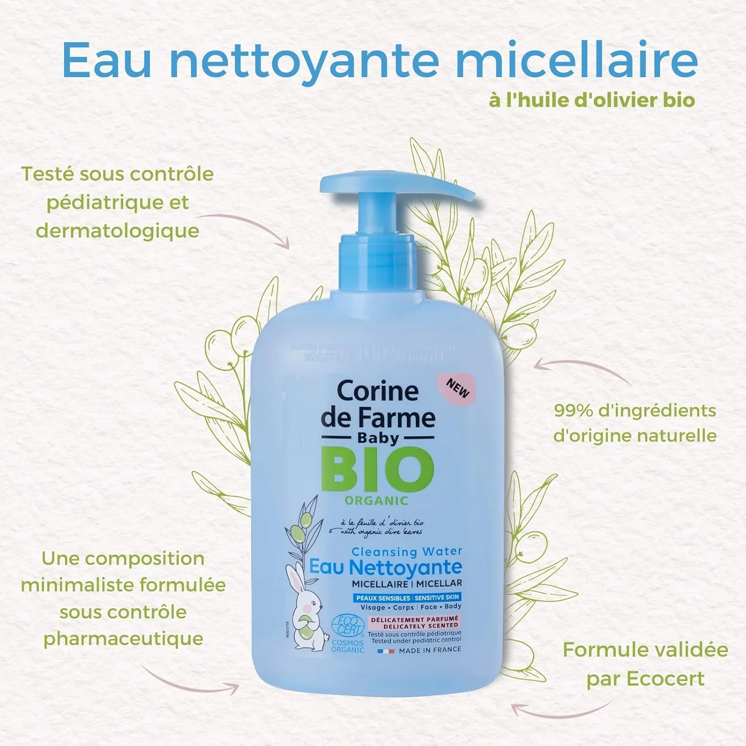 آب پاک کننده صورت و بدن کودک کورین دو فارم CDF Baby Bio Organic حجم 500 میلی لیتر