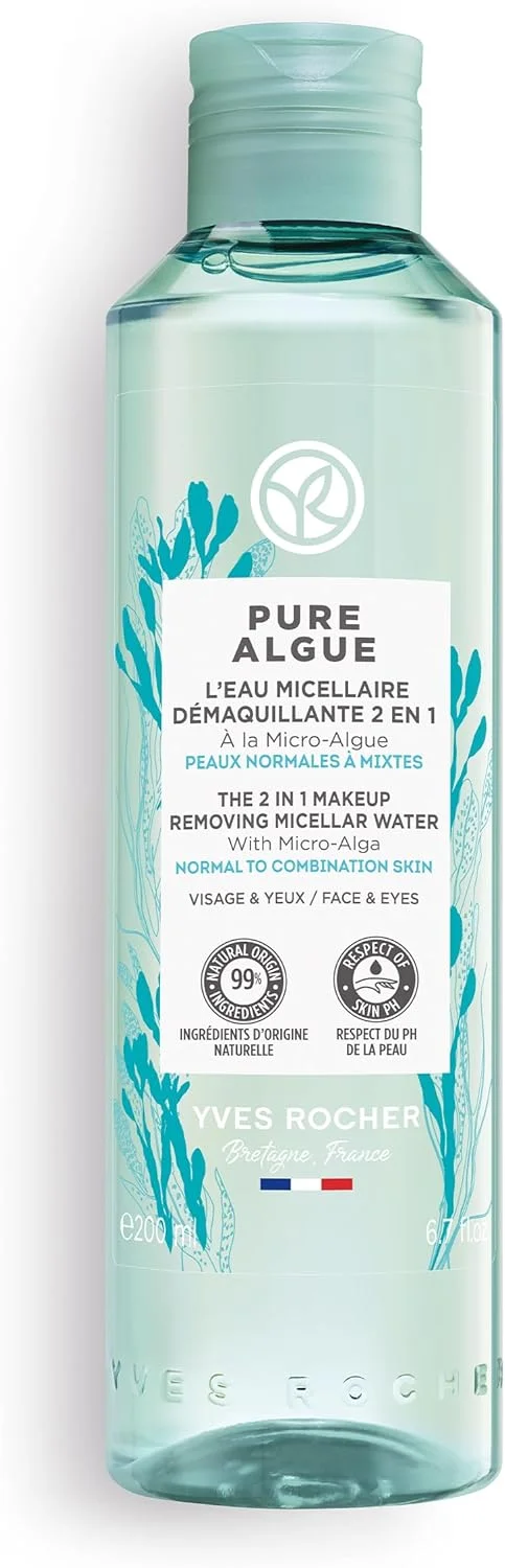 میسلار واتر دو منظوره ایو روشه مدل Pure Algue حاوی میکرو جلبک، پاک کننده ملایم آرایش و مغذی پوست، بطری 200 میلی لیتری