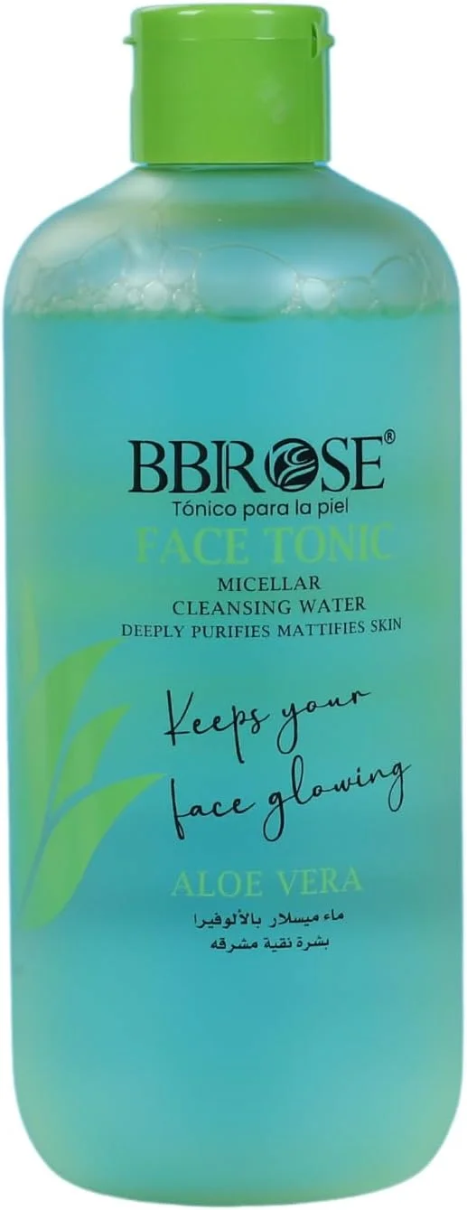 میسلار واتر و تونر صورت آلوئه ورا BBROSE – فرمول آبرسان و تسکین دهنده با آلوئه برای پاکسازی و پاک کردن آرایش – تونیک مات کننده برای کنترل درخشش، 500 میلی لیتر