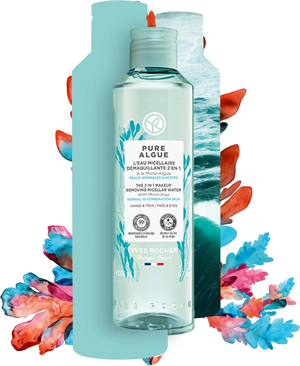 میسلار واتر دو منظوره ایو روشه مدل Pure Algue حاوی میکرو جلبک، پاک کننده ملایم آرایش و مغذی پوست، بطری 200 میلی لیتری