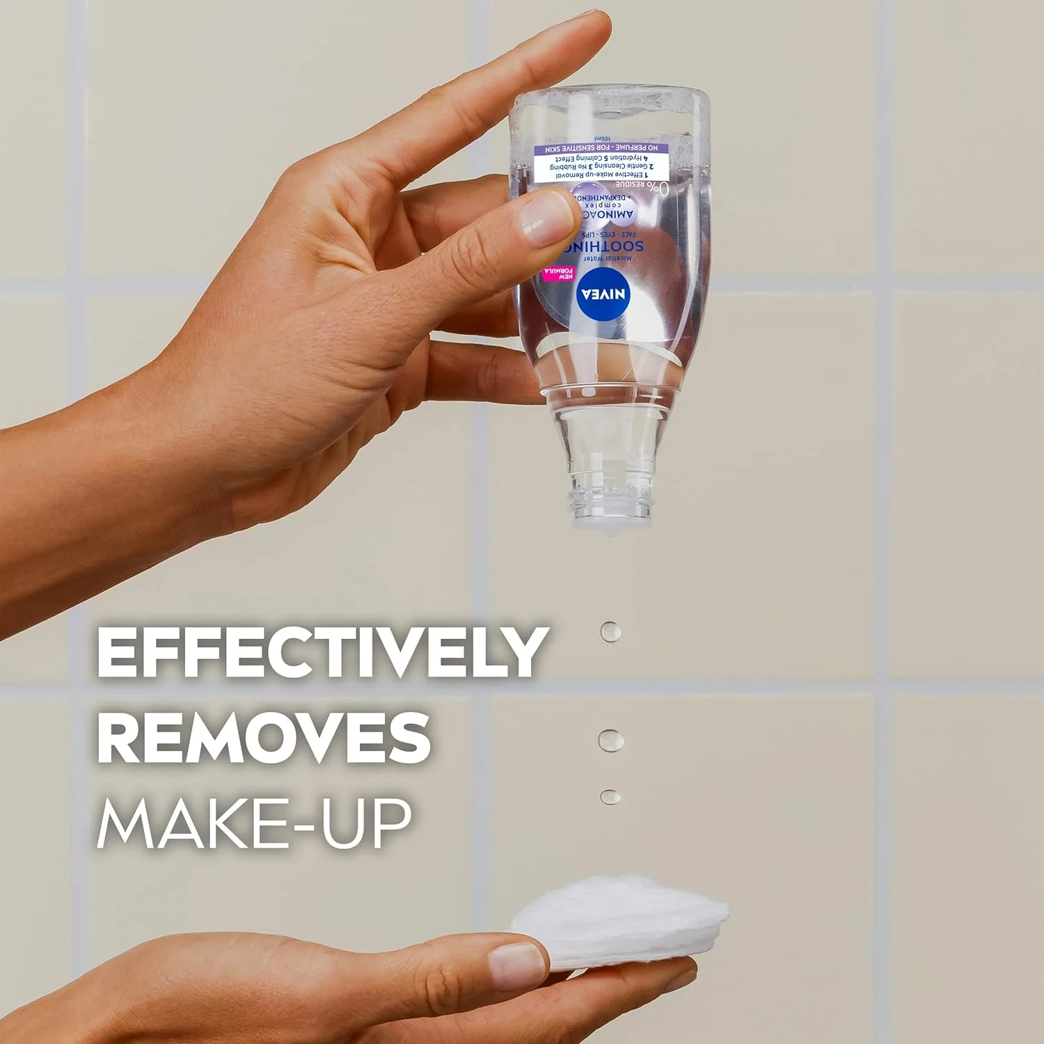 آب پاک کننده میسلار نیوآ (100 میلی لیتر)، پاک کننده پوست بدون عطر و پاک کننده آرایش با کمپلکس آمینو اسید + دکسپانتنول، به آرامی تمیز و آبرسانی می کند و هیچ گونه باقیمانده ای باقی نمی گذارد