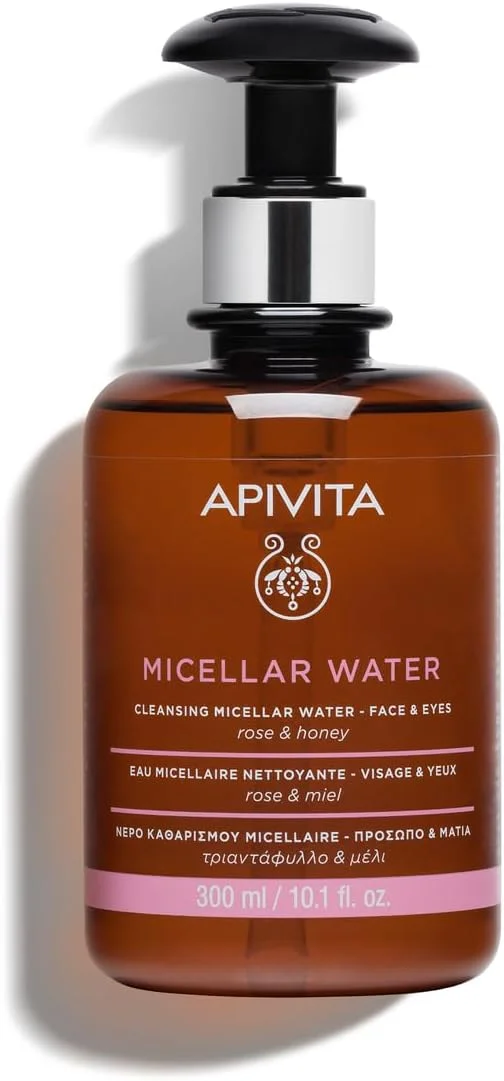 میسلار واتر APIVITA حاوی گل رز و عسل 300 میلی لیتر | میسلار واتر پاک کننده صورت و چشم | پاک کننده ملایم آرایش و آلودگی ها برای انواع پوست