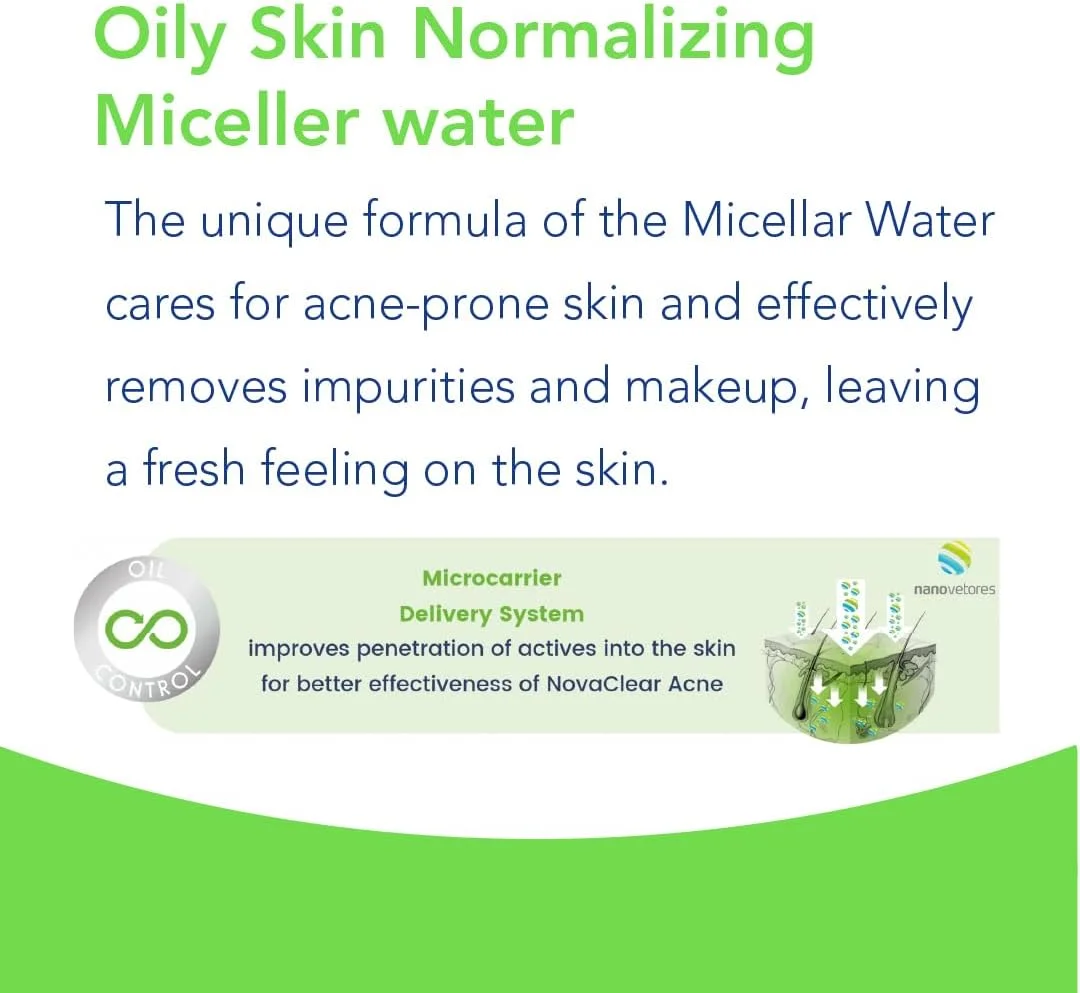 میسلار واتر ضد جوش - 400 میلی لیتر، میسلار واتر پاک کننده برای پوست های چرب، مختلط و مستعد جوش، پاک کننده آلودگی ها، گرد و غبار و ناخالصی ها، پاک کننده ملایم آرایش