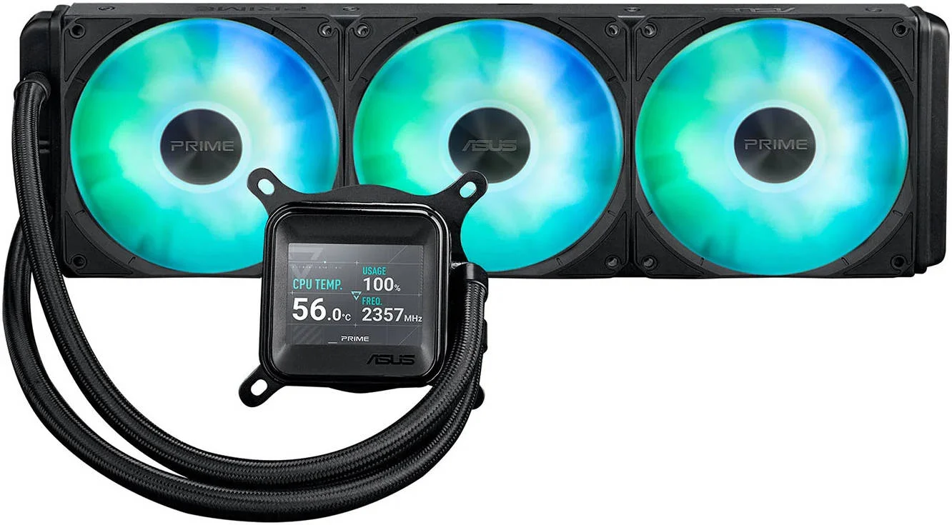 خنک کننده مایع پردازنده ASUS Prime LC 360 aRGB LCD، صفحه نمایش 2.3 اینچی LCD، رادیاتور 360 میلی متری، 3 عدد فن یکپارچه PRIME LC 36025، سرعت فن 2500 دور در دقیقه، جریان هوای فن 77.22 CFM، مشکی | 90RC00Z1-B0EAY0