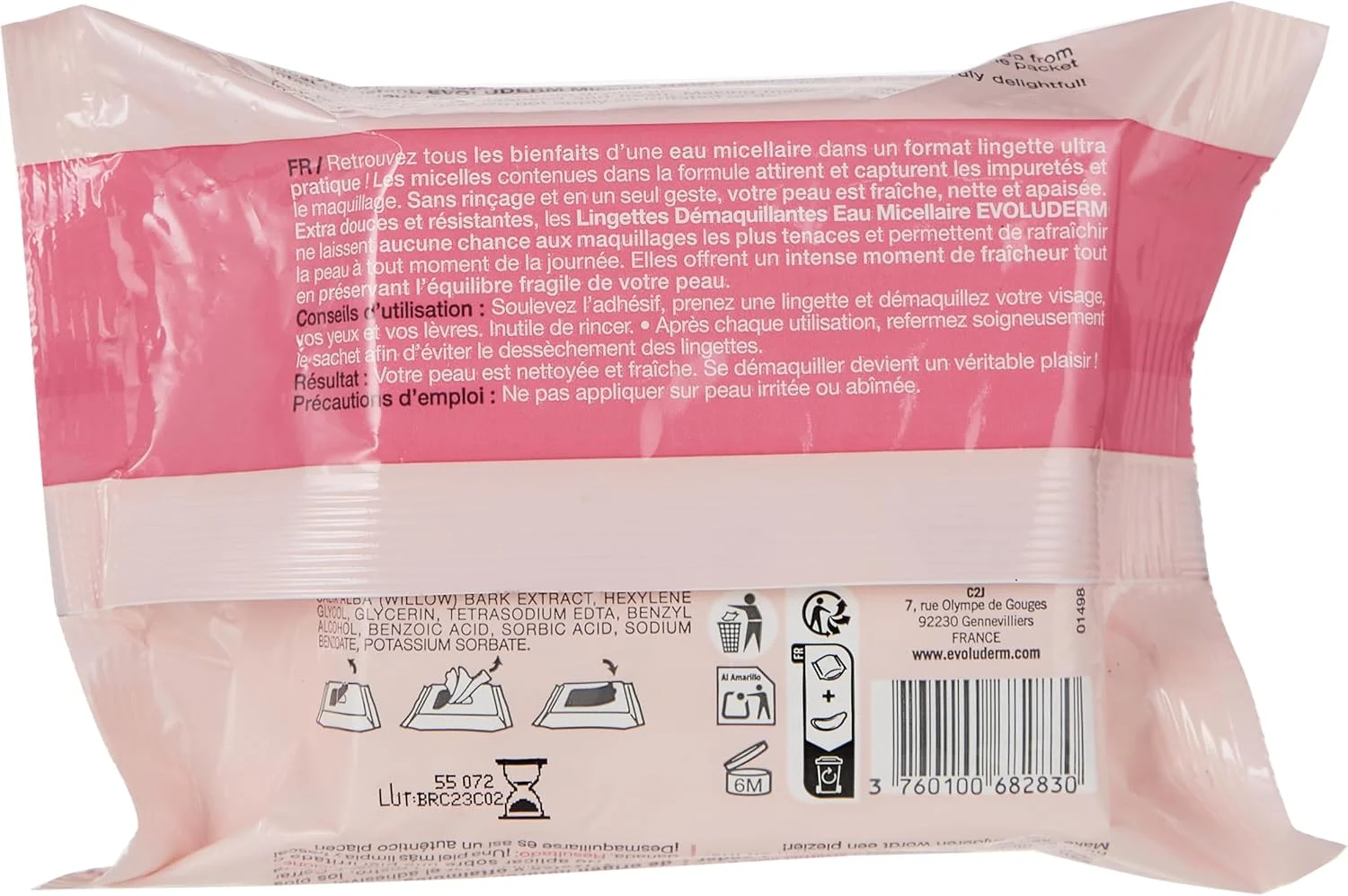 دستمال مرطوب پاک کننده آرایش میسلار Evoluderm، بسته 25 عددی