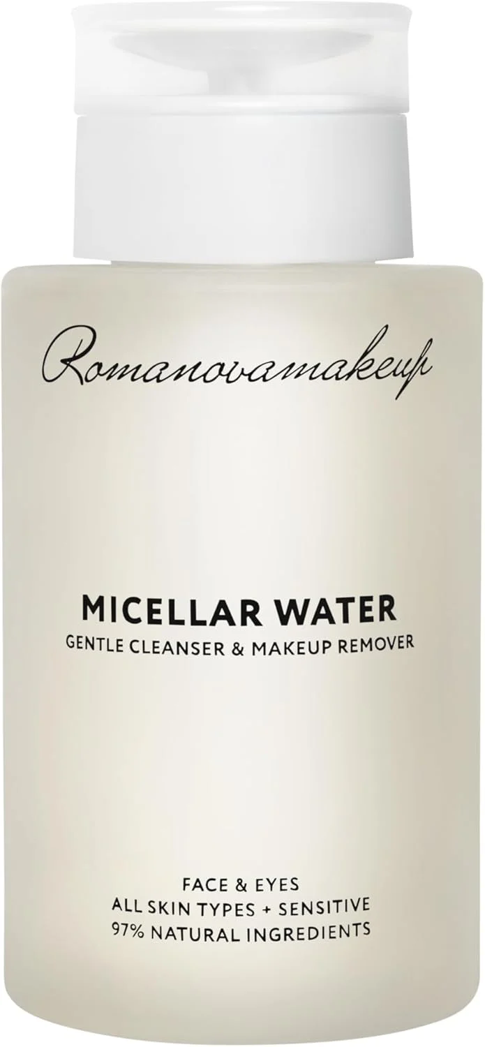 میسلار واتر ملایم رومانومیکاپ 50 میلی لیتر، پاک کننده آبرسان صورت و پاک کننده آرایش چشم بادوام برای انواع پوست، بدون نیاز به آبکشی