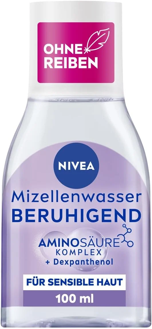 آب پاک کننده میسلار نیوآ، آب پاک کننده میسلار برای پوست حساس، تونر صورت بدون عطر با دکسپانتنول و کمپلکس آمینو اسید، پاک کننده مرطوب کننده صورت (100 میلی لیتر)