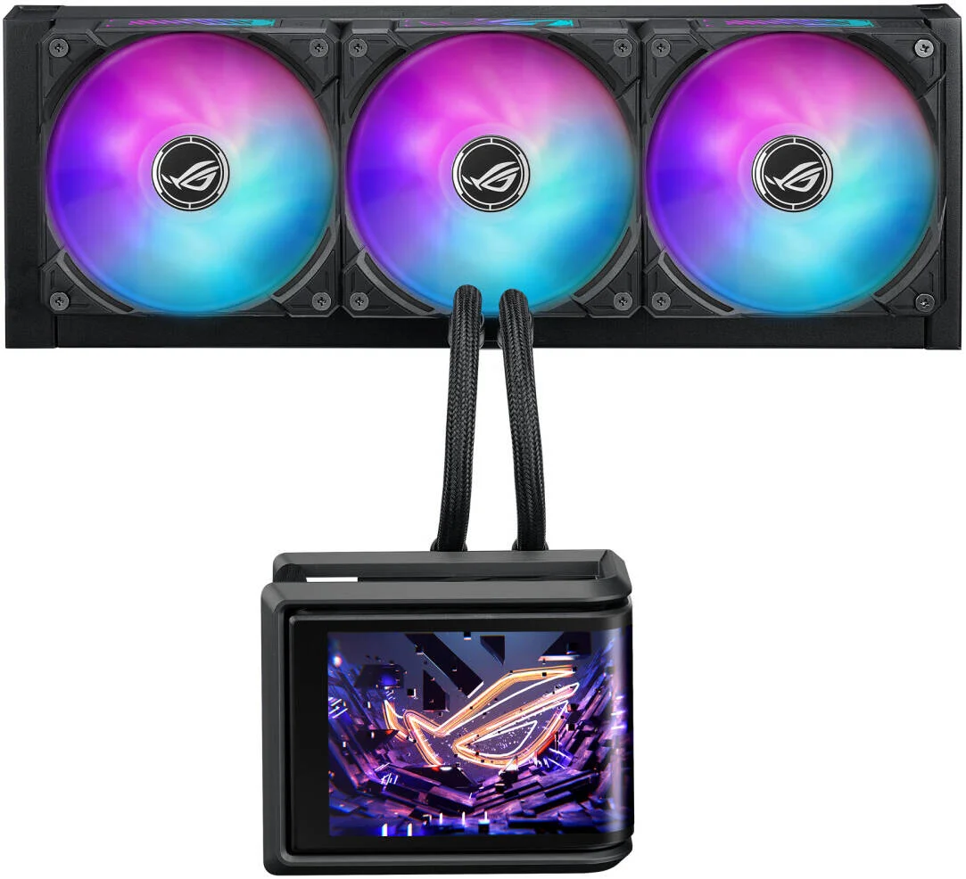 خنک کننده مایع پردازنده ASUS ROG Ryuo IV SLC 360 ARGB، صفحه نمایش 6.67 اینچی AMOLED، رادیاتور 360 میلی متری، 3 عدد فن 120 میلی متری MF-12C aRGB، سرعت 2650 دور در دقیقه، جریان هوای فن 71.44 CFM، مشکی | 90RC0151-B0EAY0