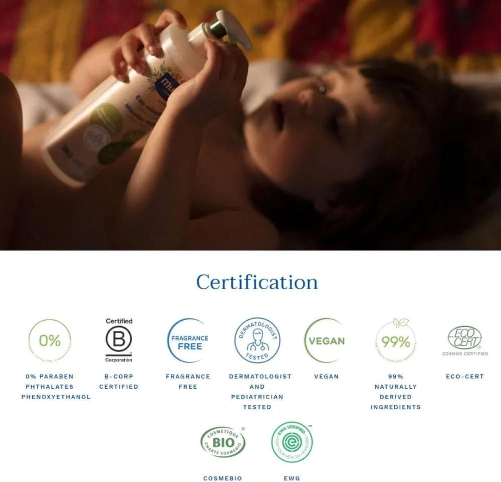 محلول پاک کننده میسلار ارگانیک صورت و بدن کودک موستلا، بدون نیاز به آبکشی و بدون عطر، 400 میلی لیتر + 400 میلی لیتر - بسته 2 عددی