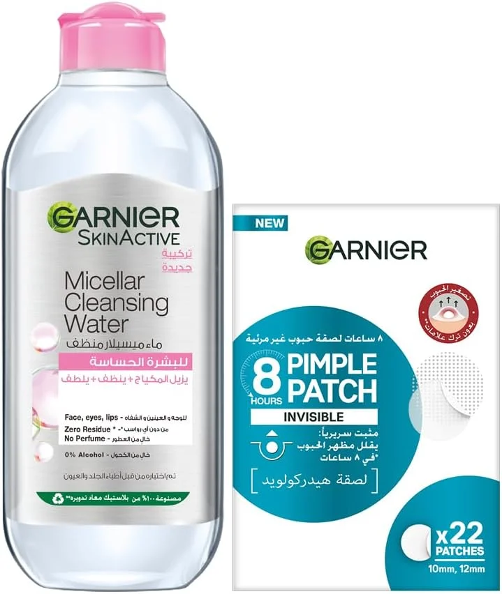 میسلار واتر کلاسیک گارنیه مدل Skin Active حجم 400 میلی لیتر - پاک کننده آرایش + پچ جوش نامرئی 8 ساعته SKINACTIVE FAST CLEAR