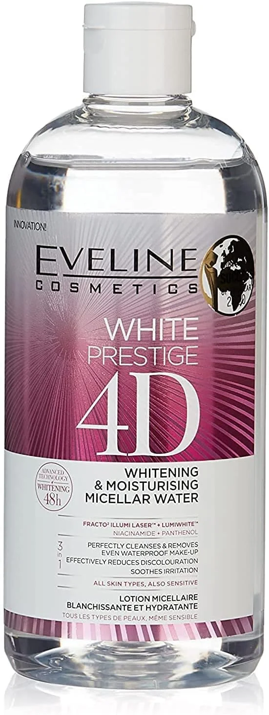 میسلار واتر روشن کننده و مرطوب کننده پوست ایولاین مدل White Prestige 4D، حجم 400 میلی لیتر