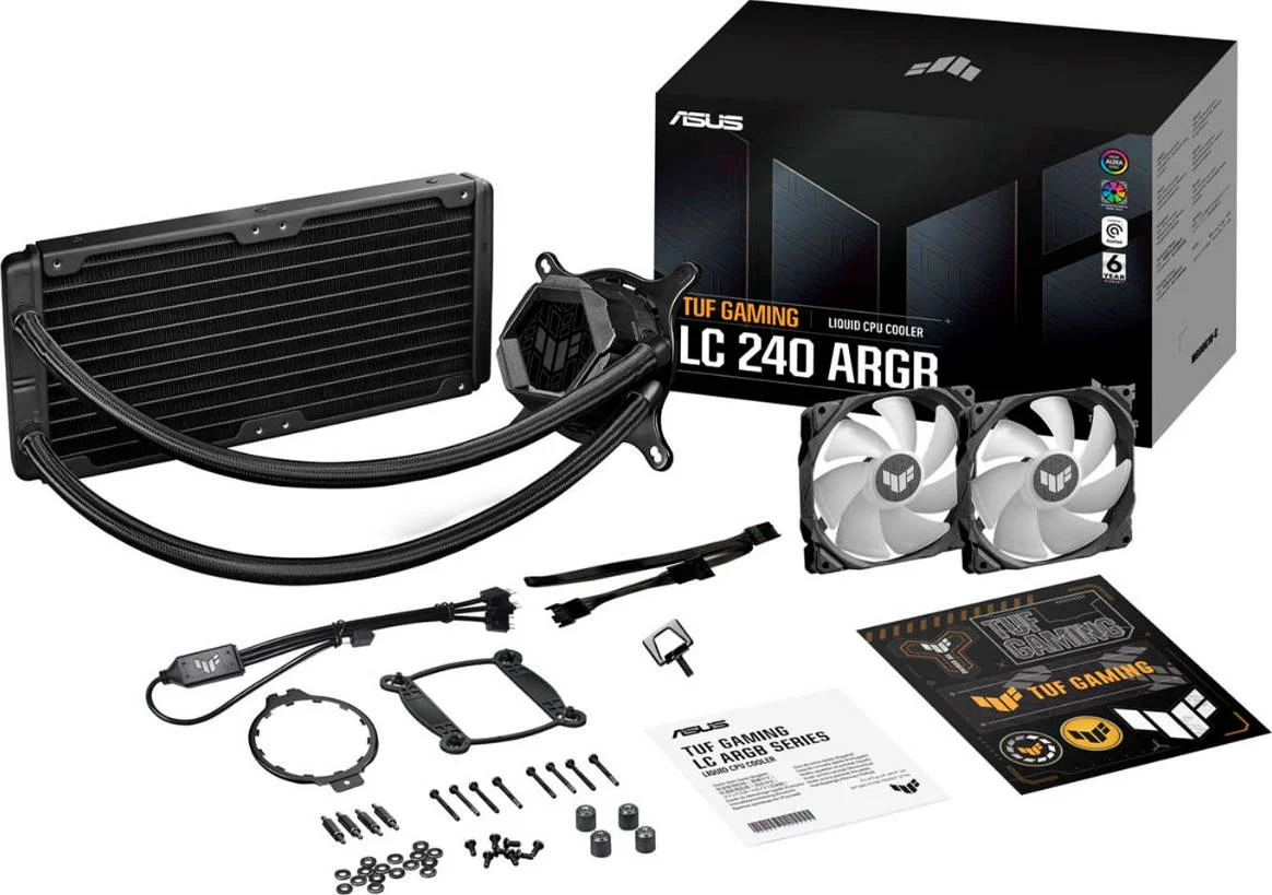 خنک کننده مایع پردازنده ایسوس مدل Tuf Gaming LC 240 ARGB، پشتیبانی از Aura Sync، فن PWM 120 میلی متری، لوله لاستیکی روکش دار، سرعت 2000 دور در دقیقه، جریان هوای 67 CFM، مشکی | 90RC00G1-M0UAY0
