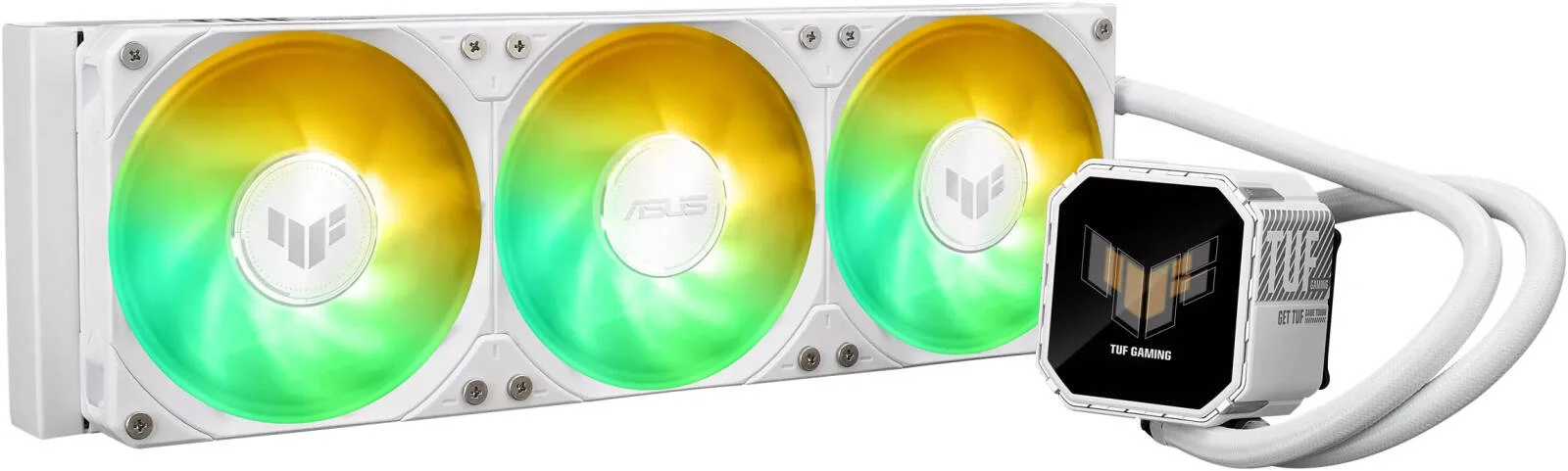 خنک کننده مایع پردازنده ASUS TUF Gaming LC III 360 ARGB با نمایشگر تمام رنگی 2.8 اینچی IPS LCD، رادیاتور 360 میلی متری، 3 عدد فن aRGB مدل MF-12، سرعت فن 2600 دور در دقیقه، جریان هوای 90.78 CFM، سفید | 90RC01A2-B0EAY0