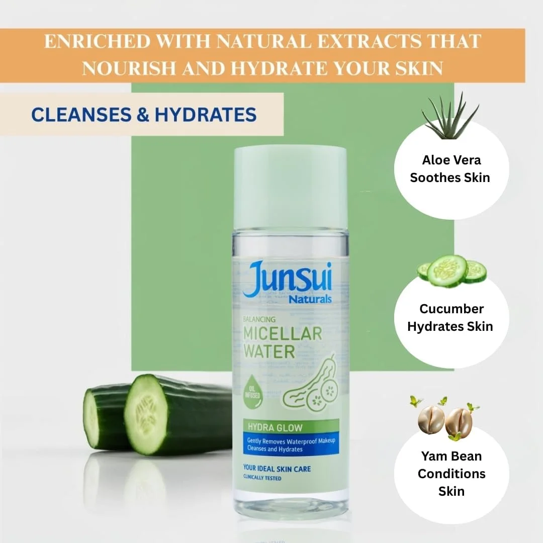 میسلار واتر متعادل کننده جونسویی - درخشش هیدرا | برای پوست خشک | فرمول دوفازی موثر که آرایش ضد آب را بدون نیاز به آبکشی پاک می کند | مواد طبیعی که پوست شما را تغذیه و آبرسانی می کنند | 140 میلی لیتر