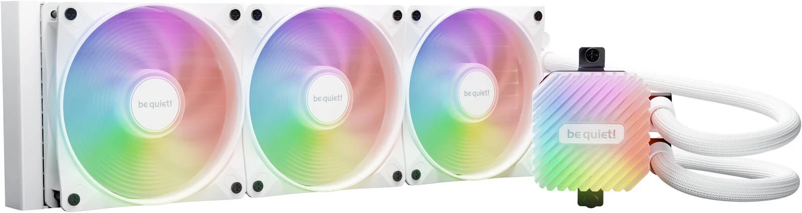 خنک کننده مایع پردازنده مرکزی بی کوایت! ARGB Light Loop، رادیاتور 360 میلی متری، 3 فن، سرعت فن PWM 2100، سرعت پمپ 2900 دور در دقیقه، جریان هوای 61.8 CFM، نوع بلبرینگ Rifle، سفید | BW023