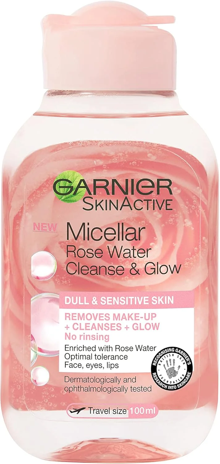 آب پاک کننده میسلار رز گارنیه، پاک کننده آرایش صورت و چشم و تقویت کننده درخشش پوست های کدر و حساس ۱۰۰ میلی لیتر