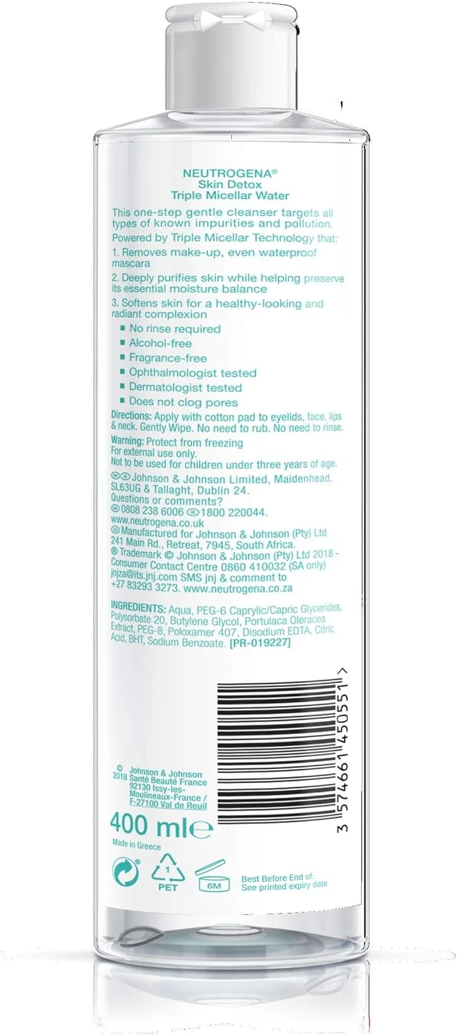 میسلار واتر پاک کننده سه گانه سم زدای پوست نوتروژینا، ۴۰۰ میلی لیتر