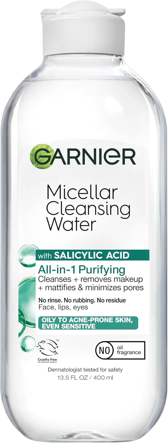 میسلار واتر گارنیه حاوی سالیسیلیک اسید، پاک کننده صورت و آرایش مات کننده، مناسب پوست های چرب و مستعد جوش، حجم 400 میلی لیتر