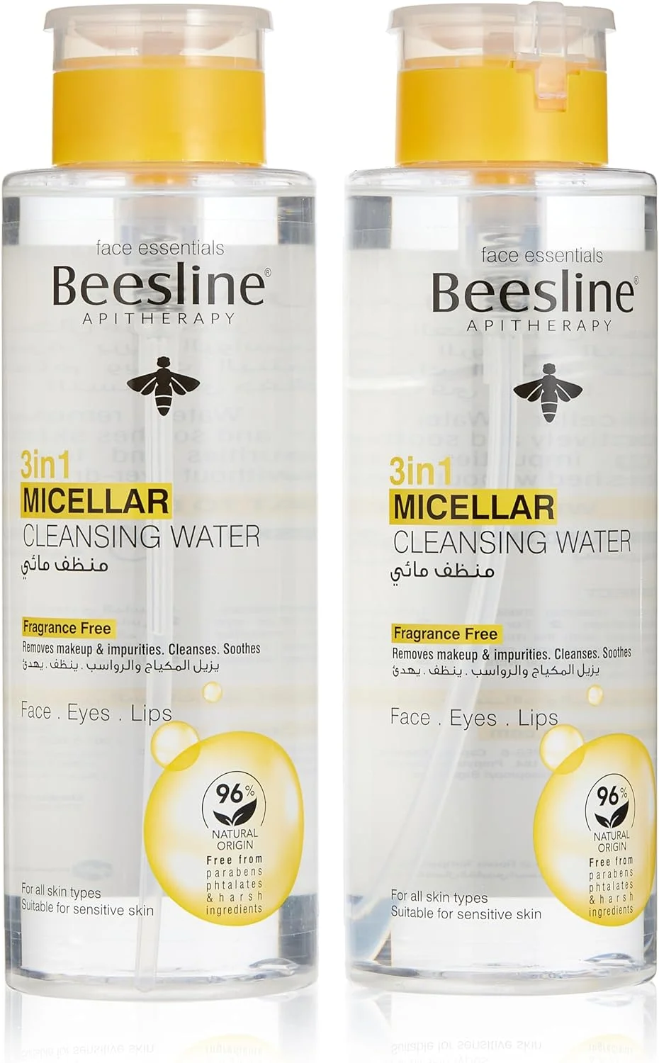 میسلار واتر پاک کننده صورت 3 در 1 بدون عطر Beesline، 400 میلی لیتر، 2 عددی