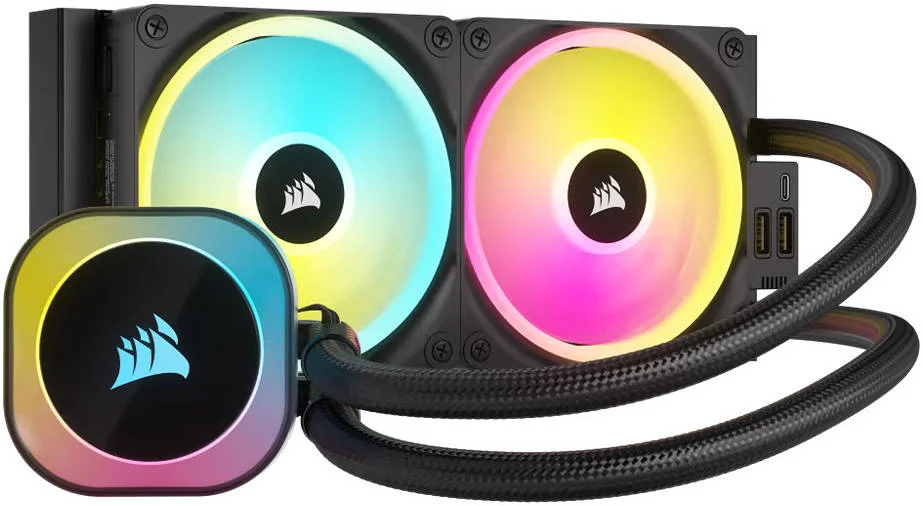 خنک کننده مایع پردازنده Corsair iCUE LINK H100i 240mm RGB AIO، رادیاتور 240 میلی‌متری با فن‌های QX120 RGB، سرعت تا 2400 دور در دقیقه، جریان هوای 63.1 CFM، سوکت‌های Intel 1700 و AMD AM5، مشکی | CW-9061001-WW