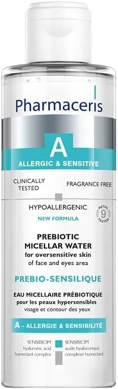 میسلار واتر پری‌بیوتیک Pharmaceris A، ۲۰۰ میلی‌لیتر – حاوی اینولین، آلفا گلوکان الیگوساکارید و سدیم هیالورونات برای پاک کردن آرایش پوست‌های به شدت حساس