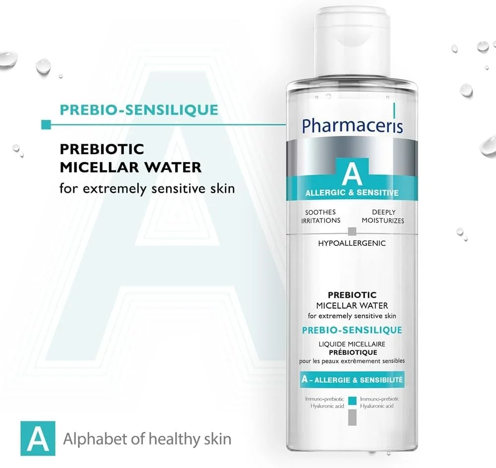 میسلار واتر پری‌بیوتیک Pharmaceris A، ۲۰۰ میلی‌لیتر – حاوی اینولین، آلفا گلوکان الیگوساکارید و سدیم هیالورونات برای پاک کردن آرایش پوست‌های به شدت حساس