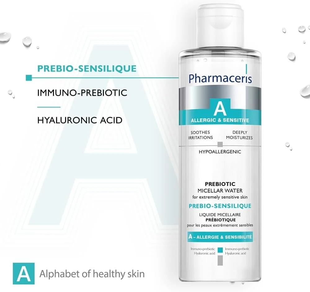 میسلار واتر پری‌بیوتیک Pharmaceris A، ۲۰۰ میلی‌لیتر – حاوی اینولین، آلفا گلوکان الیگوساکارید و سدیم هیالورونات برای پاک کردن آرایش پوست‌های به شدت حساس