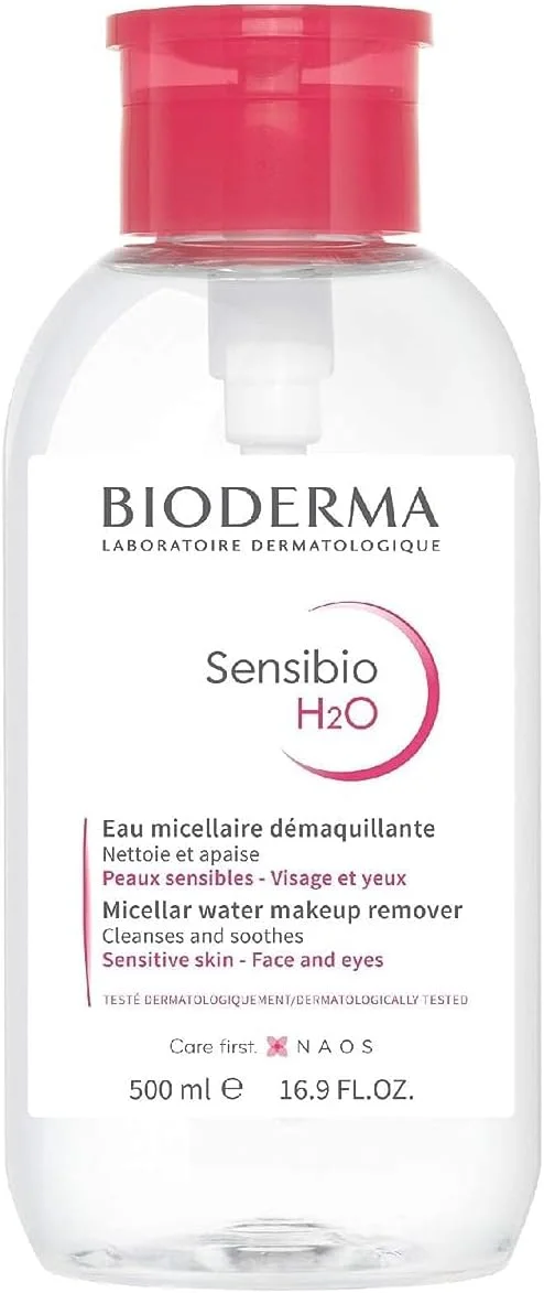 محلول پاک کننده آرایش بایودرما Sensibio H2O، حجم 500 میلی لیتر همراه با پمپ