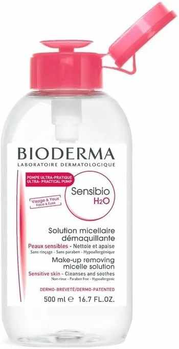 محلول پاک کننده آرایش بایودرما Sensibio H2O، حجم 500 میلی لیتر همراه با پمپ