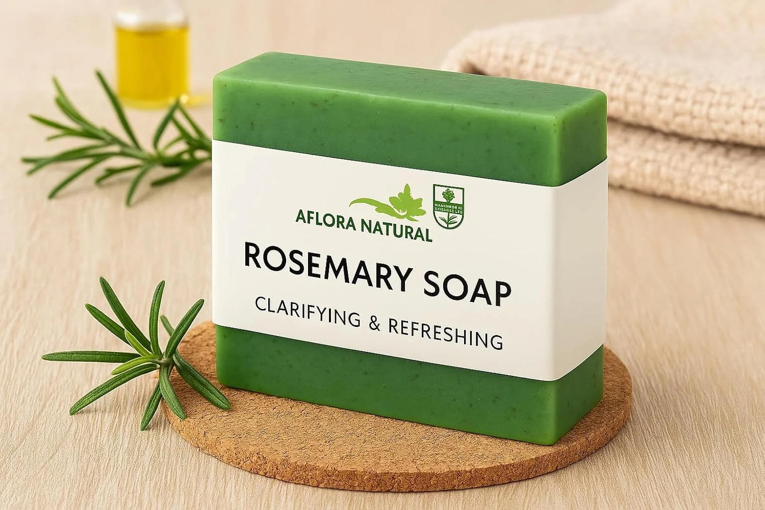 صابون رزماری - پاک کننده طبیعی گیاهی صورت و بدن - شفاف کننده و طراوت بخش - ضد باکتری و ضد جوش - دست ساز و بدون مواد شیمیایی