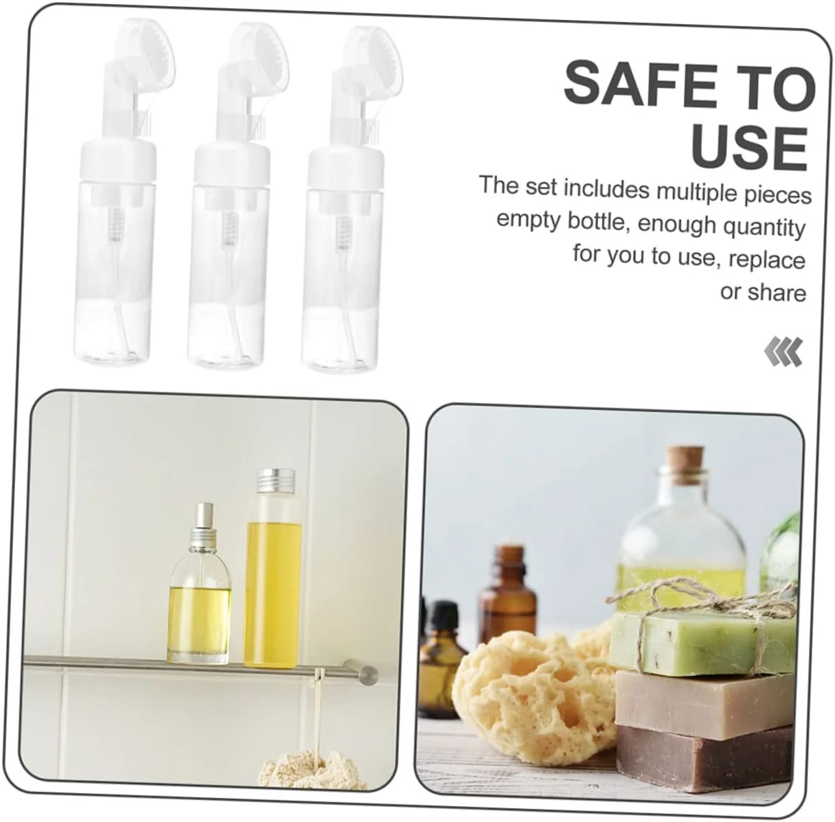 پاتکاو 3 عدد بطری فوم موس با سر برس، پخش کننده صابون فوم ساز قابل حمل برای پاک کننده صورت، شامپو، نرم کننده، منزل، دفتر، مسافرت