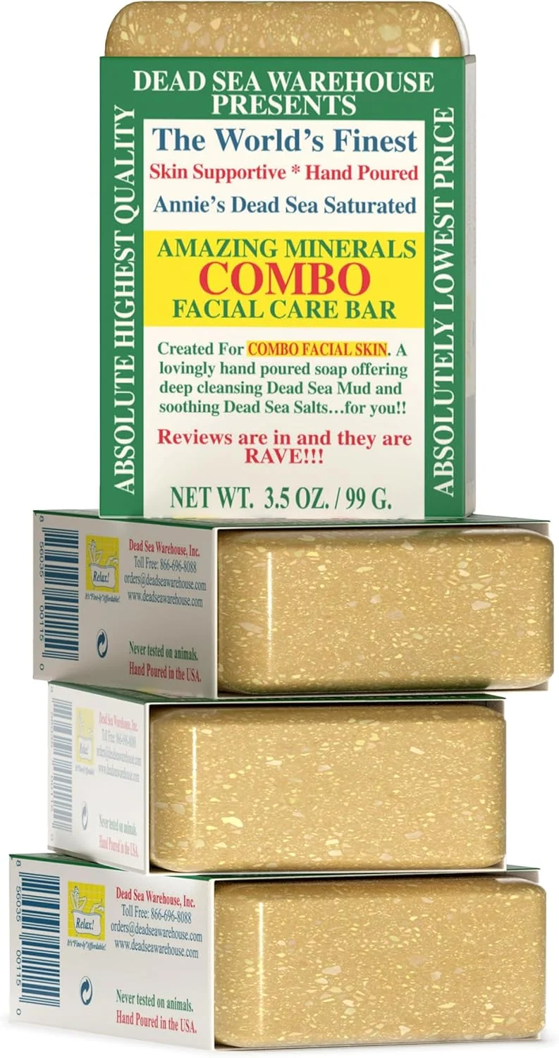 دِد سی وِیرهاوس - صابون مراقبت از صورت کامبو دریای مُرده - صابون صورت برای زنان و مردان - صابون گِل و نمک دریای مُرده برای پوست مختلط، دست ساز و بدون عطر، 100 گرم - بسته 4 عددی