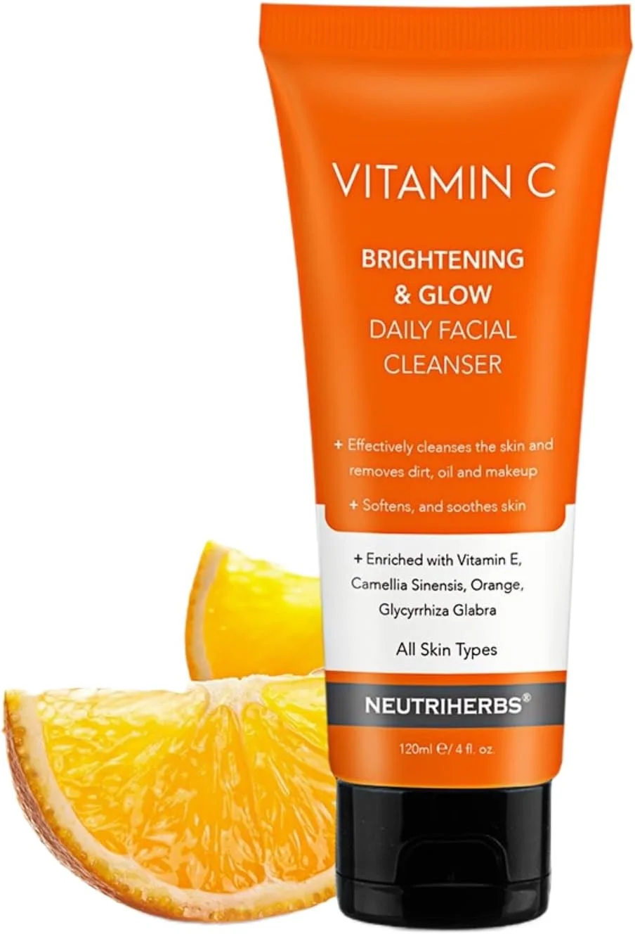 شوینده صورت ویتامین C نوتری هربز، پاک کننده روزانه صورت با آلوئه ورا و هیالورونیک اسید | تمیز کننده، طراوت بخش، روشن کننده و متعادل کننده رنگ پوست | مناسب برای انواع پوست، 120 میلی لیتر